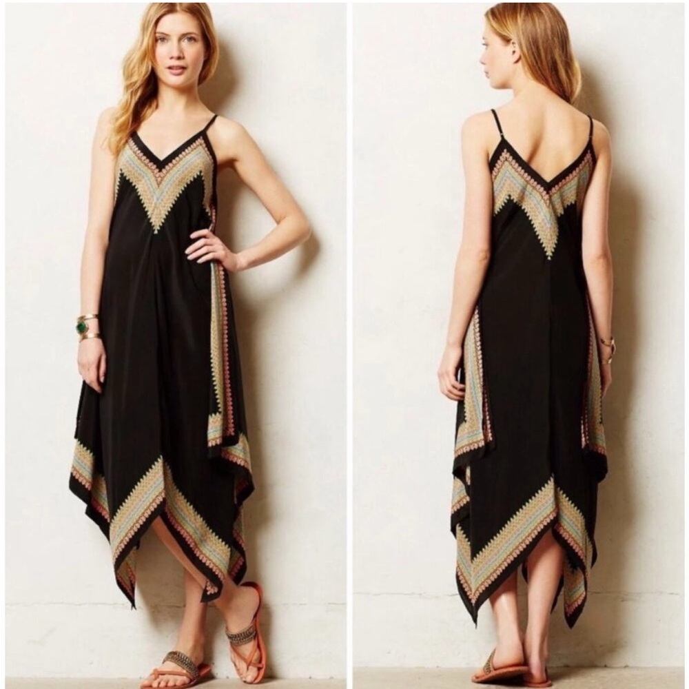 Vanessa Virginia x Anthropologie Estrella Silk Midi Dress Size X-Small/Small